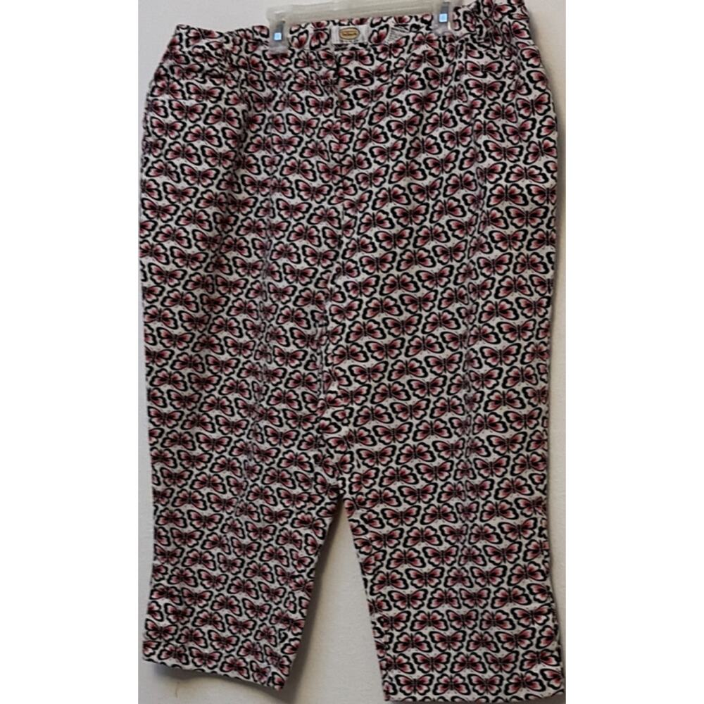 Butterfly Print Stretch Capri Pants White Pink Black Cotton